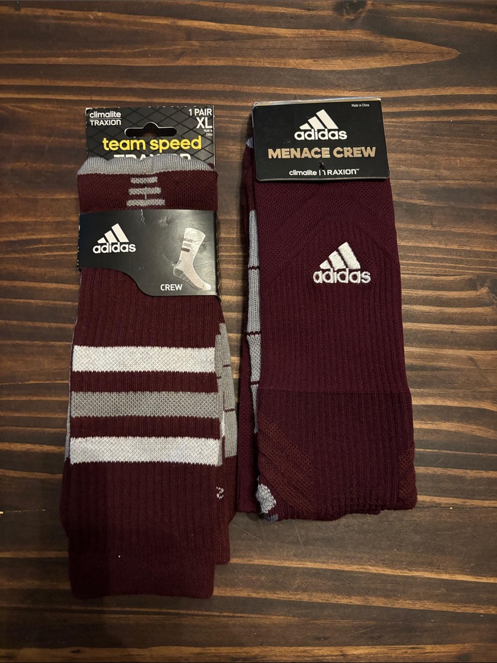 Adidas crew and menace crew xl 12 -16 maroon socks new men’s